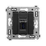 Розетка USB 3.0 тип А-А (мама-мама) одинарная для передачи данных DKC Avanti, черный матовый, DKC